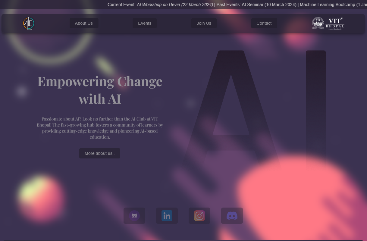 Homepage for AI club